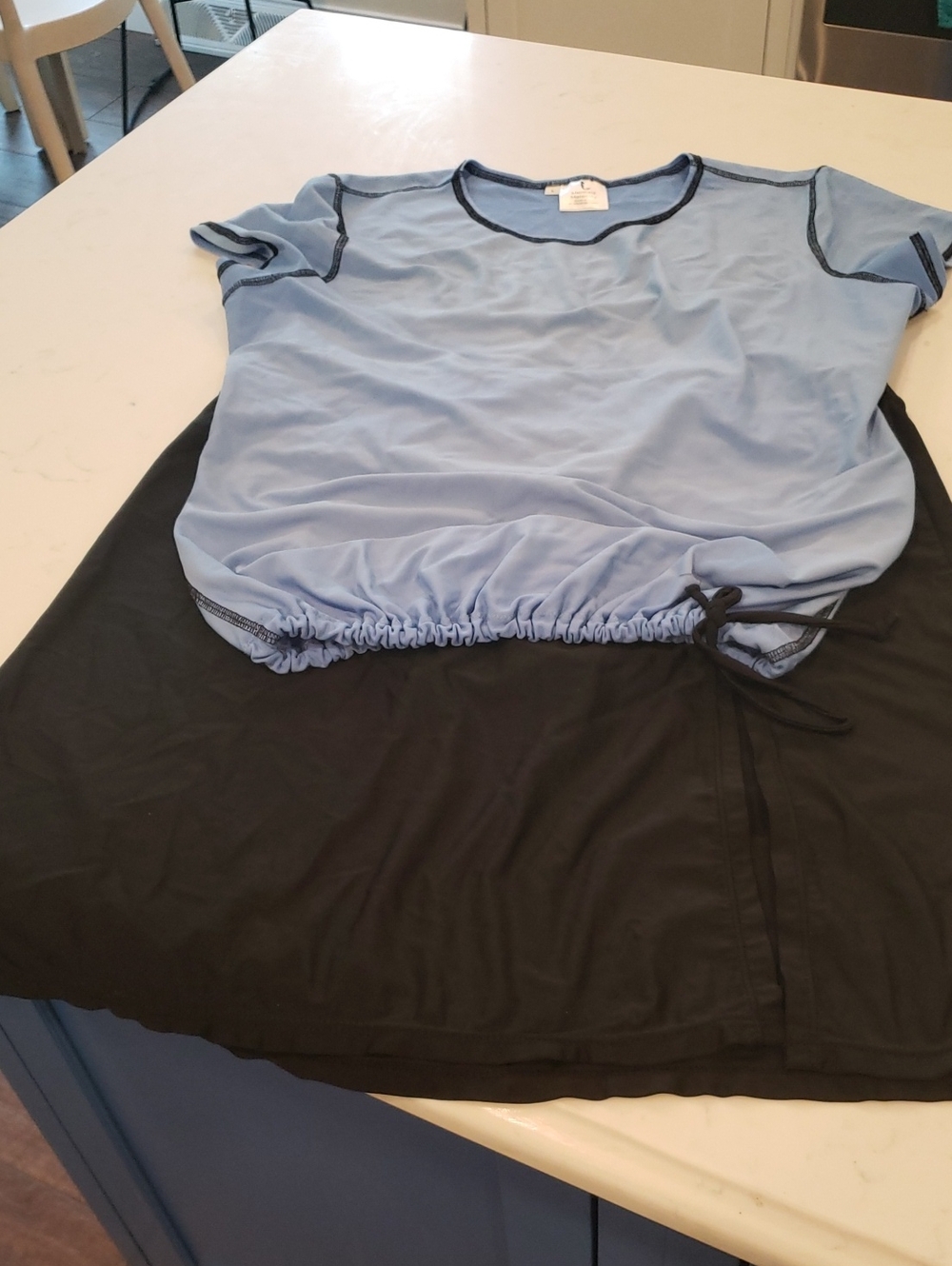 Mermaid Maternity Light Blue Top with Black Trim And Cocoship Swim Skirt